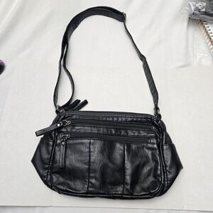 Volganik Rock Soft Faux Leather Crossbody‎ Shoulder Bag Black Utility Everyday